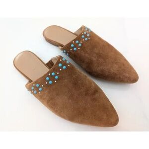 Johnny Was Brown Suede Leather Studded Mules Women’s Size 6